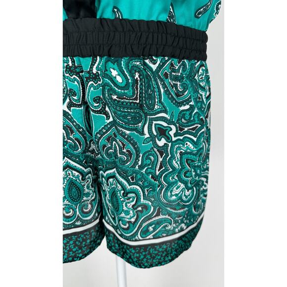 Michael Kors Green Paisley Bandana Romper Sleeveless Button Up Collared Womens M - Picture 7 of 11